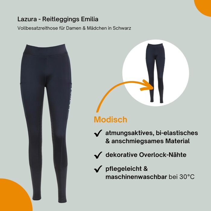 Лазура - Ріддінгінси для жінок та дівчаток Емілія | Повний силіконовий покрив | Ріддінгінси з двома кишенями для телефону | Доступні у п'яти кольорах | Розміри 116-176 та 34-46 (116, Чорний)