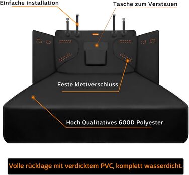 Захисна килимок у багажник для собак Lydonberg, універсальний, неслизький, водонепроникний, для заднього сидіння, міцний, можна прати, для подорожей в авто, вантажівці, SUV (чорний)