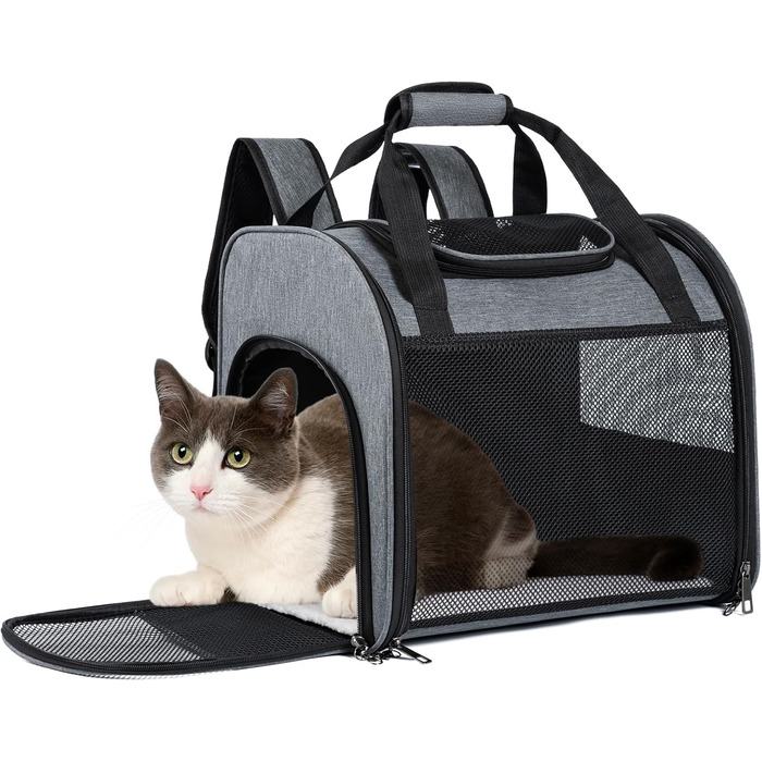 Рюкзак-переноска для котів з сітчастим вікном - складаний переносник для котів та маленьких собак (4-8 кг) з надійною застібкою-блискавкою, страхувальний поводок, ідеальний для подорожей та прогулянок