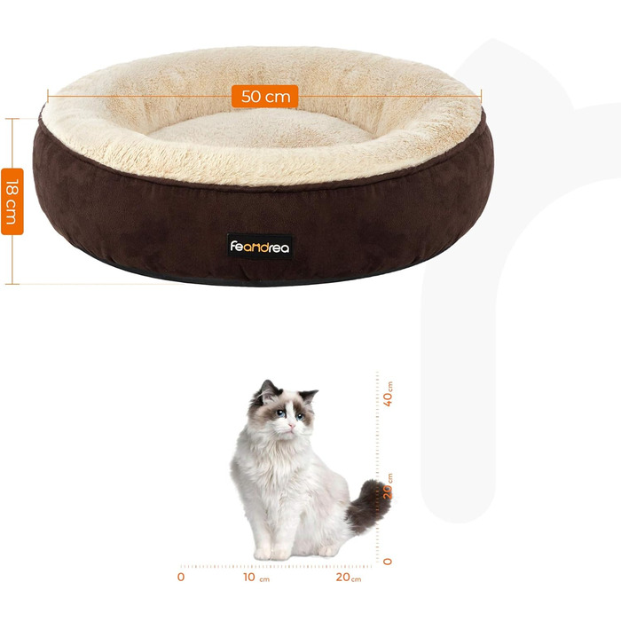 Ліжко для собак та котів Feandrea Donut, діаметр 50 см, коричневе, 50 x 50 x 18 см