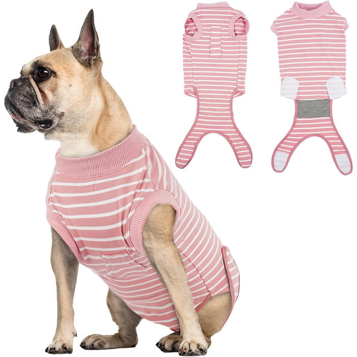 Корсет для собак після кастрації/стерилізації - дихаючий корсет для собак, альтернатива жорсткій пов'язці (S, рожевий в смужку)