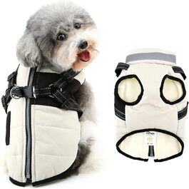 Тепла зимова куртка для собак маленьких порід (Yorkie, Chihuahua) з інтегрованим повідком, без рукавів, L кремового кольору