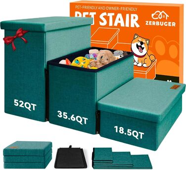 Сходинки для собак, 58,4 см, 4-ступеневі, широкі, для високих ліжок/вікон, складані, для собак та котів (зелені)