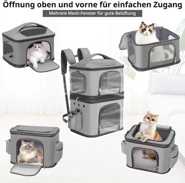 Рюкзак-переноска для котів FASNATI на 2 котів до 12 кг, сірий, для подорожей та кемпінгу