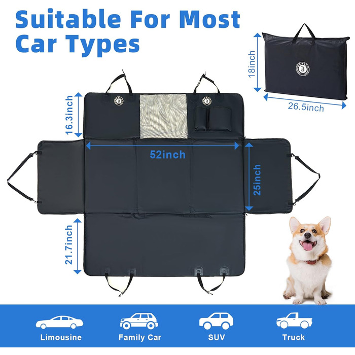 Захист для заднього сидіння автомобіля для собак, водовідштовхуючий, стійкий до подряпин, з PU-шкіри, міцна основа, витримує 180 кг, лежанка для собак в авто, захист сидіння від бруду та шерсті