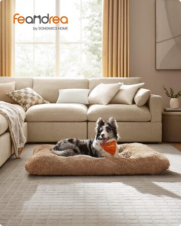 Ліжко для собак Feandrea, м'який килимок, плюшеве ліжко, 122 x 74 см, м'яка підстилка, миється, багатофункціональне, верблюжий колір