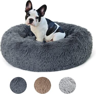 Кругле ліжко для собак та котів Lucky Sign, XL, 70 см, м'яке, плюшеве, тепле, сіре, для великих собак та котів