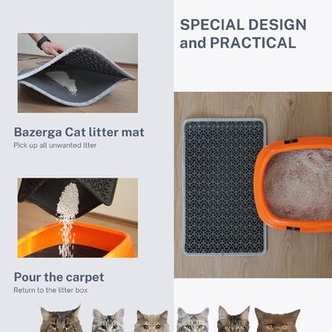 Килимок під лоток для котів, чорний, 60-74 см, 38x61 см, двошаровий, EVA, вологостійкий