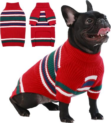 Пуловер для собак великих порід IECOii, теплий різдвяний, смугастий, червоний, L