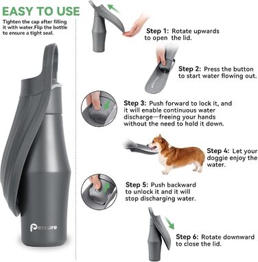 Водяна пляшка для собак 765 мл з нержавіючої сталі, витокозахисна, для подорожей та прогулянок