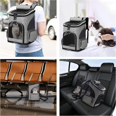 Рюкзак для тварин: переноска для собак та котів до 10 кг, сірий. Розкладний, з 2 матами