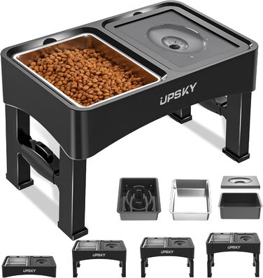 UPSKY 3-в-1 підняті миски для собак, регульована підставка, сповільнювач годування, нержавіюча сталь, проти розливу, для малих, середніх і великих порід