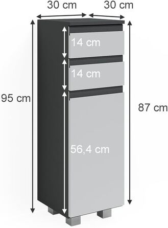 Пенал для ванної Vicco J-Shape, антрацит/дуб, 30x95 см