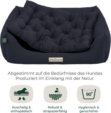 Ортопедичне ліжко для собак HOUND & NATURE Zermatt, корзина для собак середнього розміру з високим бортиком, м'яке собаче ліжко з подушкою (M - 95x70 см), темно-синій