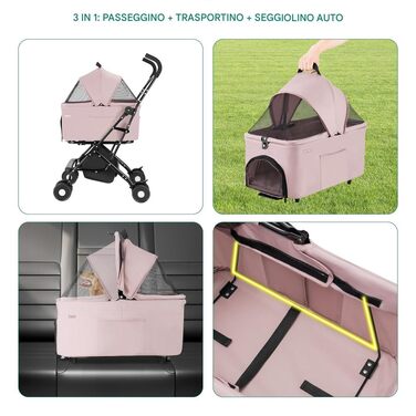 Дитяча та переносна візок для тварин BAKAJI 2 в 1, 40 кг, знімний кошик для перенесення та зберігання (Рожевий)