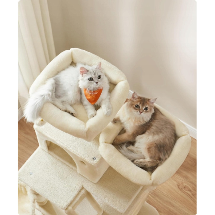 Високий когтеточка-комплекс Feandrea бежевий, 206 см, для великих кішок XXL з гамаком та лежаком