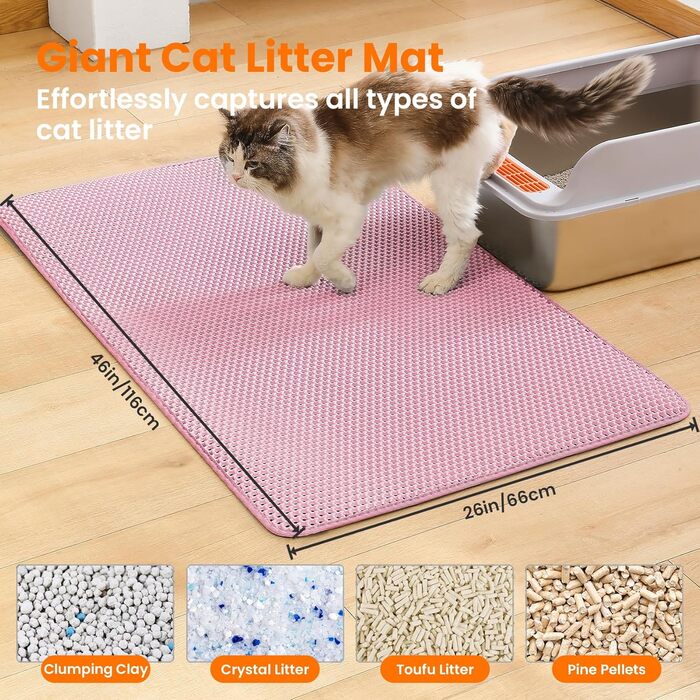 Килимок під лоток для котів Petinstinct, 116x66 см, XXL, рожевий