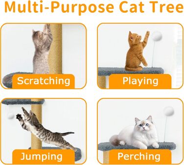 Кліматична стіна для котів Kratzbaum 125см: 4 яруси, натуральне дерево, міцний фетр, сірий колір