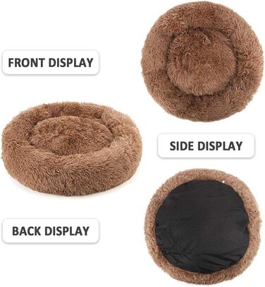 Круглий лежак для собак і котів, коричневий, 80 см. Знімний м'який плюшевий кошик з водонепроникним дном. Підходить для собак і котів.
