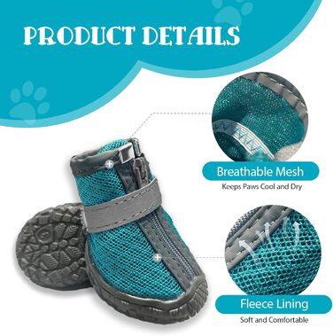 Взуття для собак, захист подушечок лап, Outdoor, 4 шт., з світловідбиваючим кріпленням, дихаючі собачі чоботи, регульований захист лап для маленьких та середніх собак (1, блакитний)