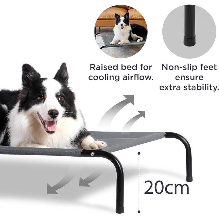 Підвищене ліжко для собак BEDSURE Outdoor S, сіра, для маленьких собак, для вулиці та саду, 87x63x20 см