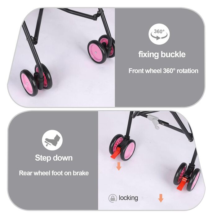 Дитяча коляска 3-в-1 для собак та котів, складана, 6 коліс, сітчаста тканина, рожева