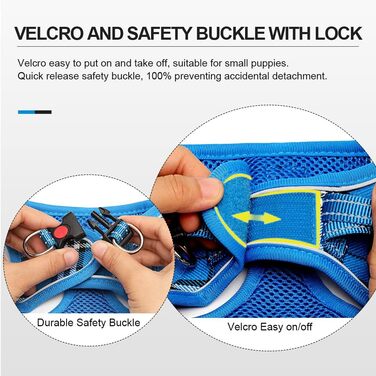 Нашийник для собак маленьких порід з повідком, анти-тягнучий, світловідбиваючий, дихаючий, нагрудник для цуценят (S, обхват грудей: 29-33см) (Синій в клітинку, XL (обхват грудей: 46-53см, вага: 8-10.5кг))