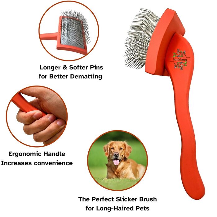 Професійна щітка для грумінгу, велика для вичісування Goldendoodle, Labradoodle, пуделів – довгі сталеві шпильки для густого хутра, червона – [TaiQiang]