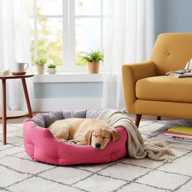 Кругле ліжко для собак та котів Baroni Hoe з тканини, 45x55 см, сірий та фуксія (L)