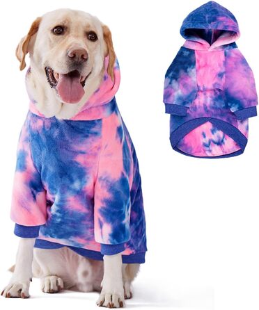 Теплий флісовий світшот з капюшоном для собак, батик, великі та середні породи (5XL, Рожевий)