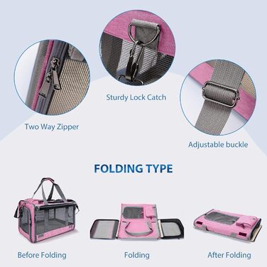 Транспортна переноска для котів та собак PETCUTE, рожева, 9 кг, складна, з плечовим ременем, для подорожей та кемпінгу