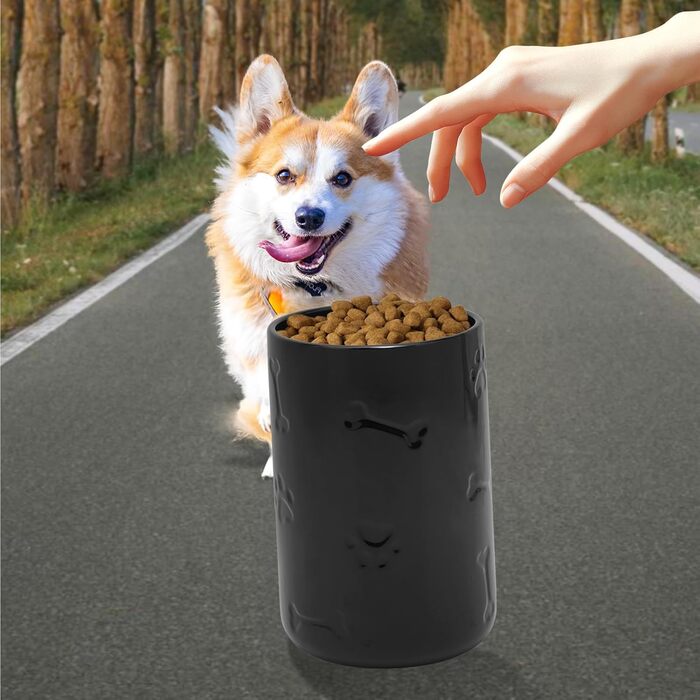 Керобниця для собачих ласощів, керамічна, 22,9 x 12,7 см, велика, з кришкою, у стилі фермерського дому, чорна, для собак та котів