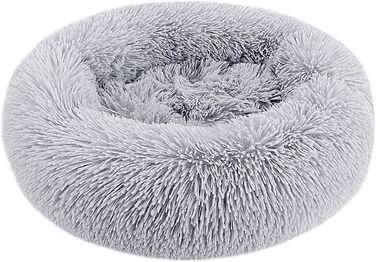 Кругле ліжко для тварин 50 см: м'яке ліжко для собак та котів у формі пончика, світло-сірий колір