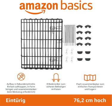 Складаний металевий вольєр Amazon Basics для собак і домашніх тварин, восьмикутний, квадратний, прямокутний, з дверима, 152.4×152.4×76.2 см, чорний