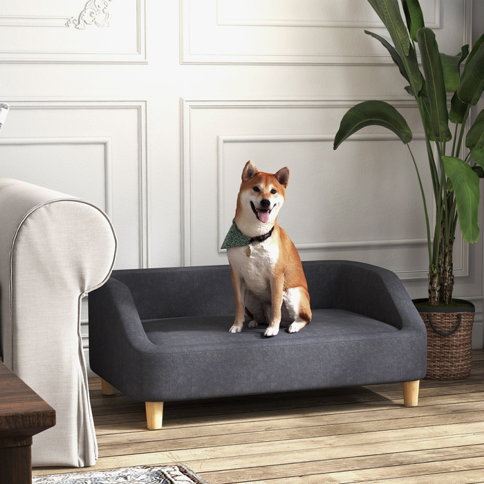 PawHut Dog Sofa Pet Диван для великих собак Піднесений дизайн з дерев'яними ніжками, темно-сірий, зручний і стильний