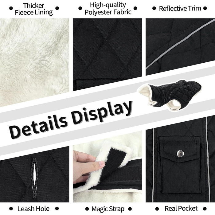 Зимовий одяг для собак Malier, теплий одяг для собак, непромокаючий, з кишенею, середніх та великих порід, цуценят (великий), чорний, XXX-Large