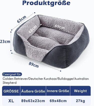 Крісло-лежанка для собак великих порід JOEJOY, сіре, 89x63x23 см, миється, з антиковзаючою поверхнею