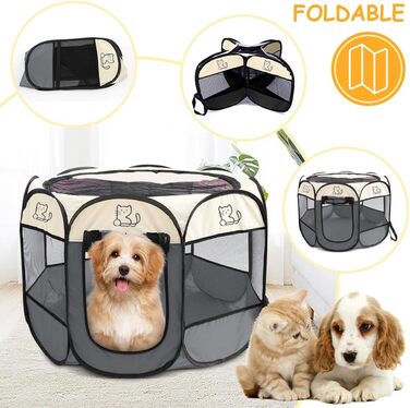 Клітка-загон для цуценят та дрібних тварин, 74x74x43 см, для собак, котів, кроликів та інших дрібних тварин, внутрішнє та зовнішнє використання (сірий)