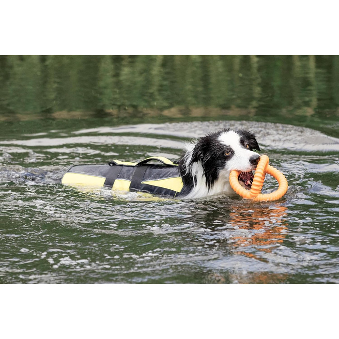 Жилет рятувальний для собак TRIXIE, XS (28 см, до 12 кг), неоново-жовтий. Швидковисихаючий, з ручкою для безпеки у воді. Модель SUB-30125 чорний/жовтий