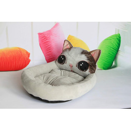 Тепле ліжко для домашніх тварин Ulalaza з принтом кота з великими очима, бавовна, для котів та собак