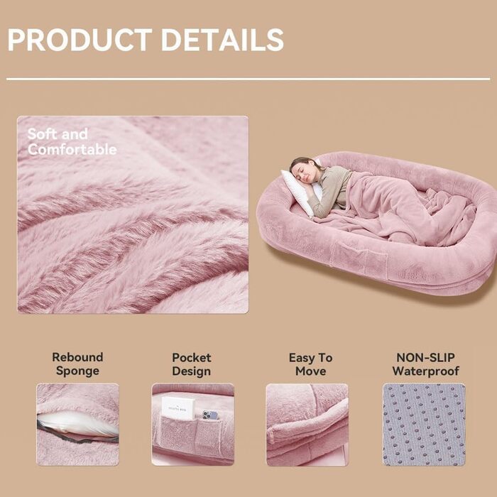 Ліжко для собак великих порід, 160 x 93 x 27,9 см, з високим м'яким бортиком, знімним чохлом, водонепроникним вкладишем та додатковою ковдрою; зручне, розкішне, пухнасте ліжко для собак