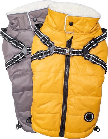 Зимова куртка для собак CHIARA Nick з шлейкою CHJ-2331DB-3 XL - тепла, водонепроникна, вітронепроникна, поліестер, індивідуальна посадка, темно-сіра (M, Сірий)