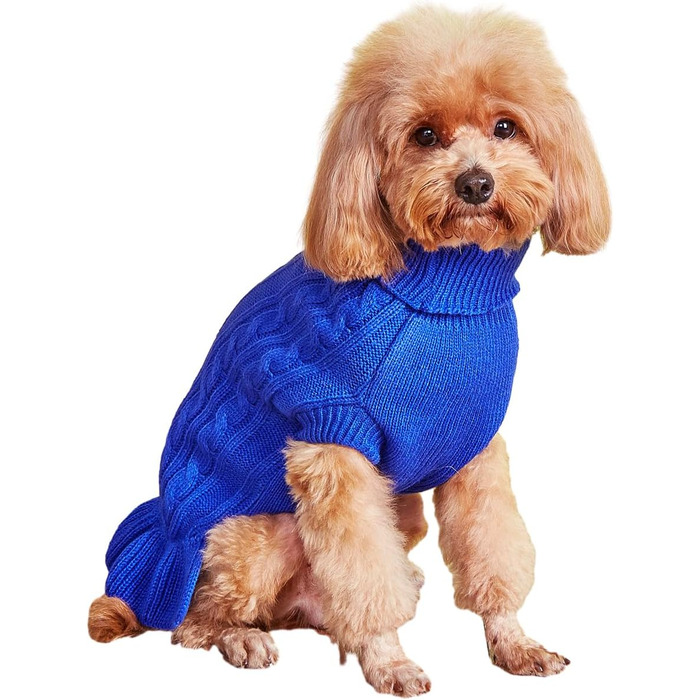 Теплий зручний пуловер для собак, розмір M, акрил, роговий комір, для собак маленьких та великих порід, 5,9–7,3 кг, темно-синій