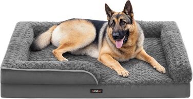Ортопедичне ліжко для собак Feandrea, середнього розміру, водонепроникне, знімний плюшевий чохол, 91 x 68 x 16 см, PGW252G02 (XXL 122 x 85 x 16 см, сірий)
