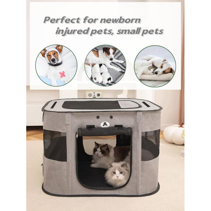 Клітка-будка для собак та котів, 90x70x60 см, сіра, розкладний вольєр для тварин