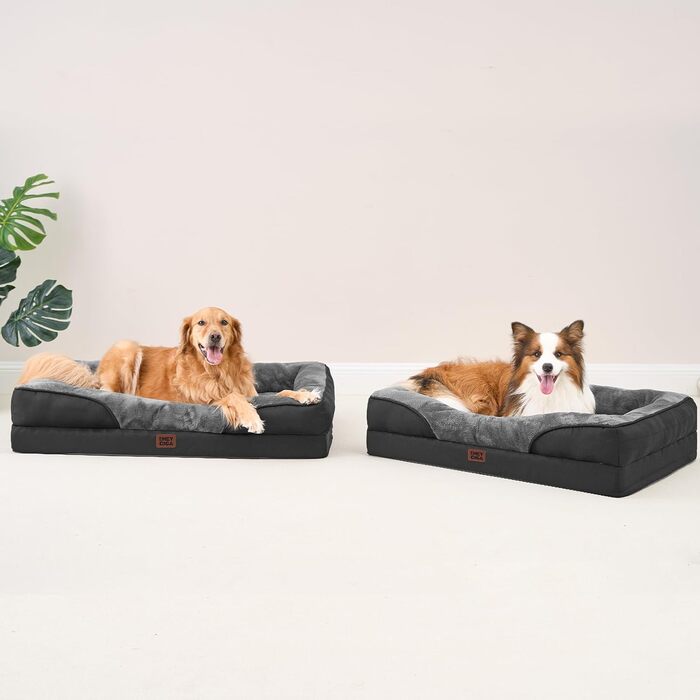 Ортопедичне ліжко для собак середніх порід EHEYCIGA, 91x68x17.5 см, з Memory Foam, вологостійке, з 4 бортиками, сіре/чорне