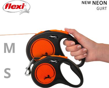 Flexi Neon M рулетка для собак до 25 кг, чорний/неоновий помаранчевий, світловідбиваючі смуги