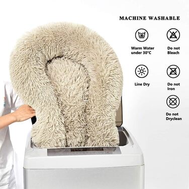 Заспокійнельне ліжко для собак, Donut-дизайн, плюш, з блискавкою, придатне для прання в машині, ліжко для маленьких тварин, собак, котів, кошенят та цуценят, 50 см (XL /80 см, Бежевий)