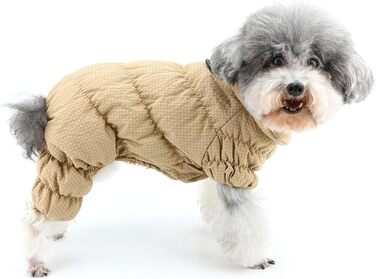 Зимовий теплий костюм-комбінезон для собак, тепла підкладка фліс, водонепроникний, для маленьких порід (йоркширський тер'єр, чихуахуа), зелений (L, хакі)