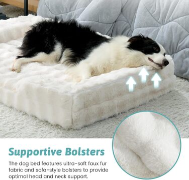 Ортопедичне ліжко для собак з штучного хутра, великі породи, диван з високопідтримуючим пінополіуретаном та водонепроникним чохлом, неслизьке, м'яке, тепле, пране, C-подібне, розмір XL (бежевий)